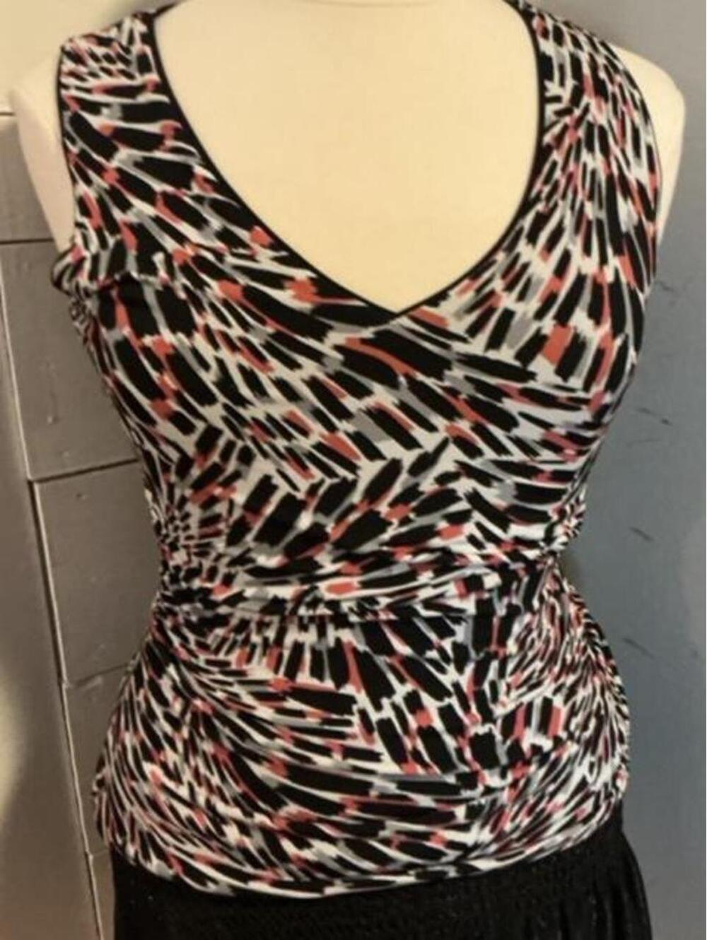 Black, white, and pink abstract brushstroke print tank top